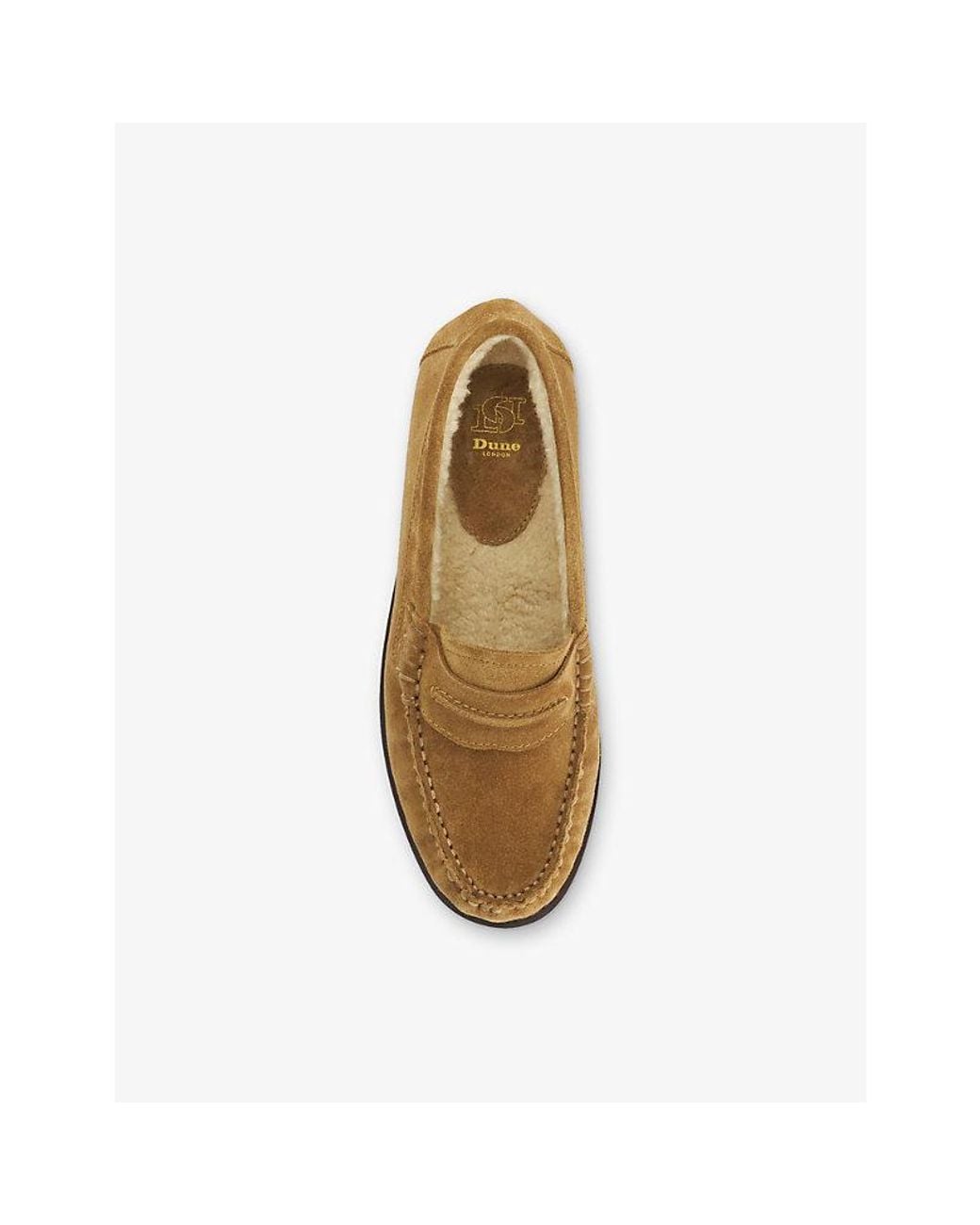 Dune Brown Genuinee Faux-Shearling Lined Suede Penny Loafers