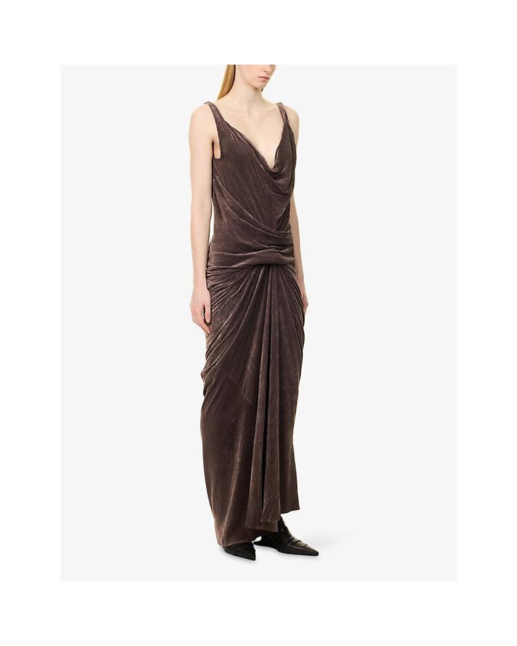 Rick Owens Brown Strutter Draped Velvet Gown