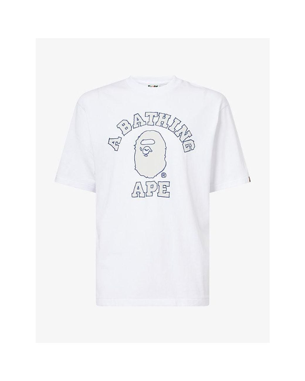 A Bathing Ape White Hand Drawn Logo-Print College Cotton T-Shirt for men