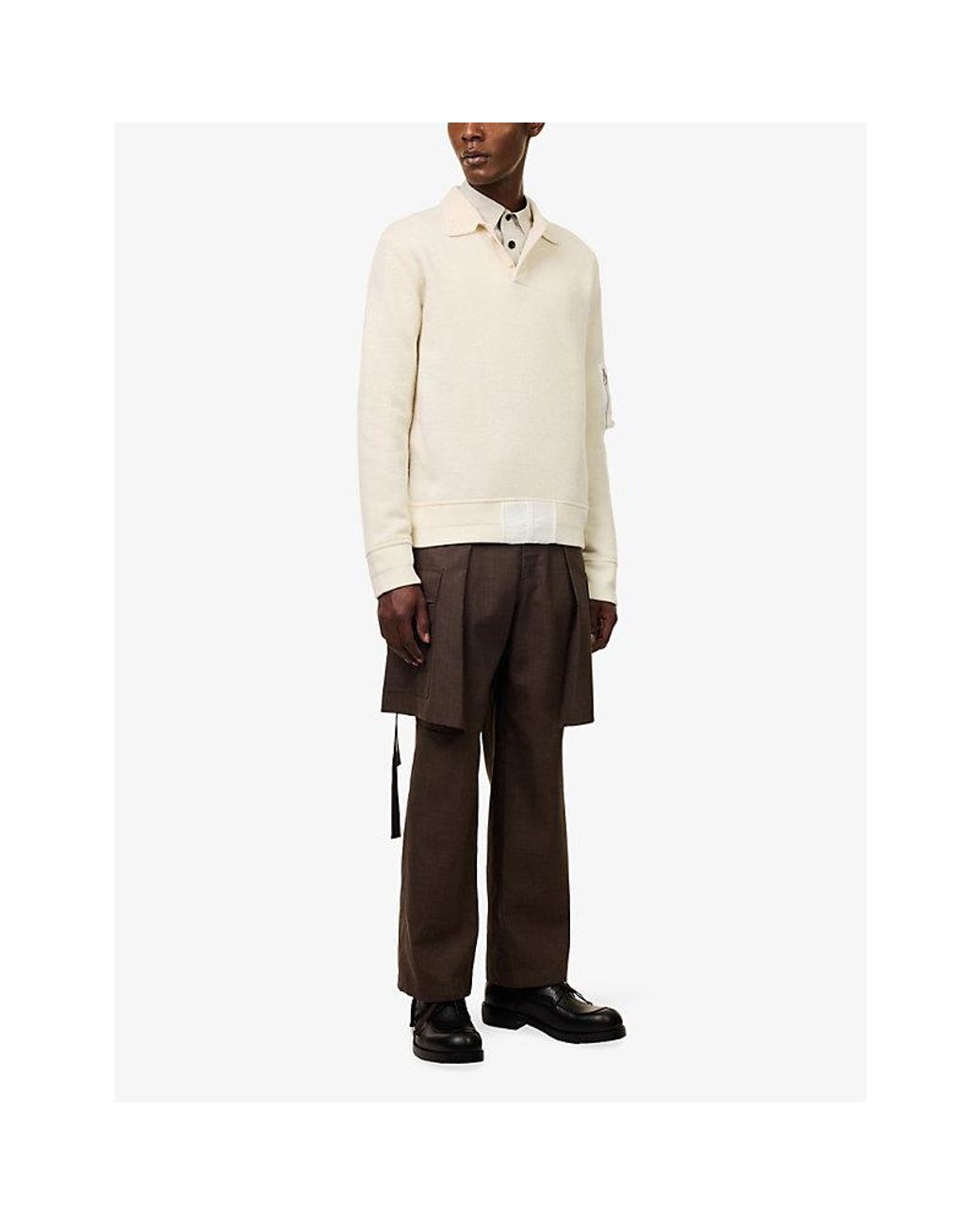 Sacai White Collared Relaxed-Fit Wool Jumper for men