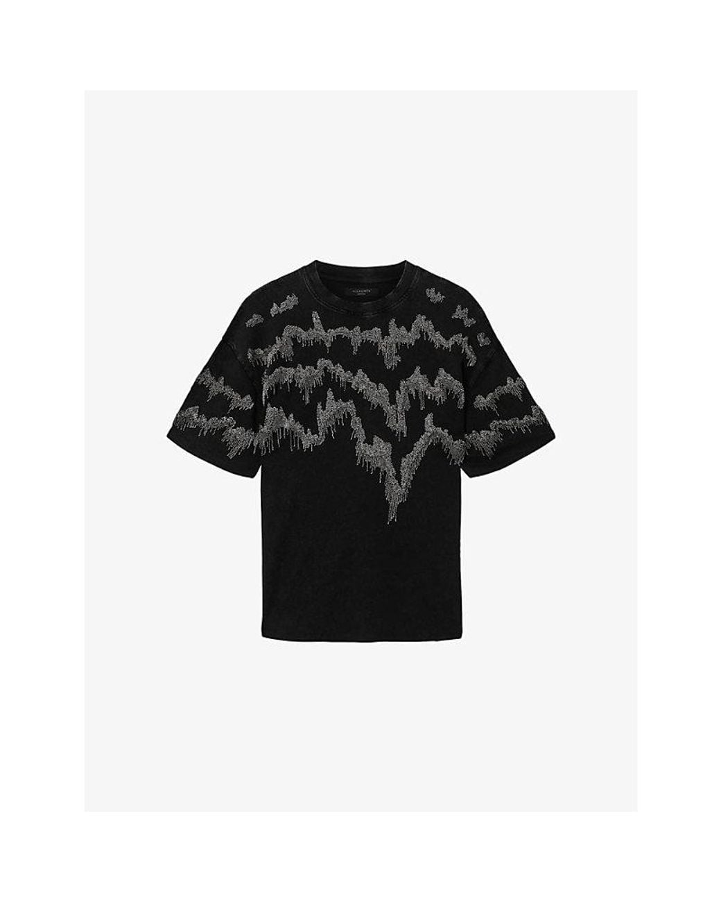 AllSaints Black Maia Etta Graphic-Print Oversized Cotton T-Shirt
