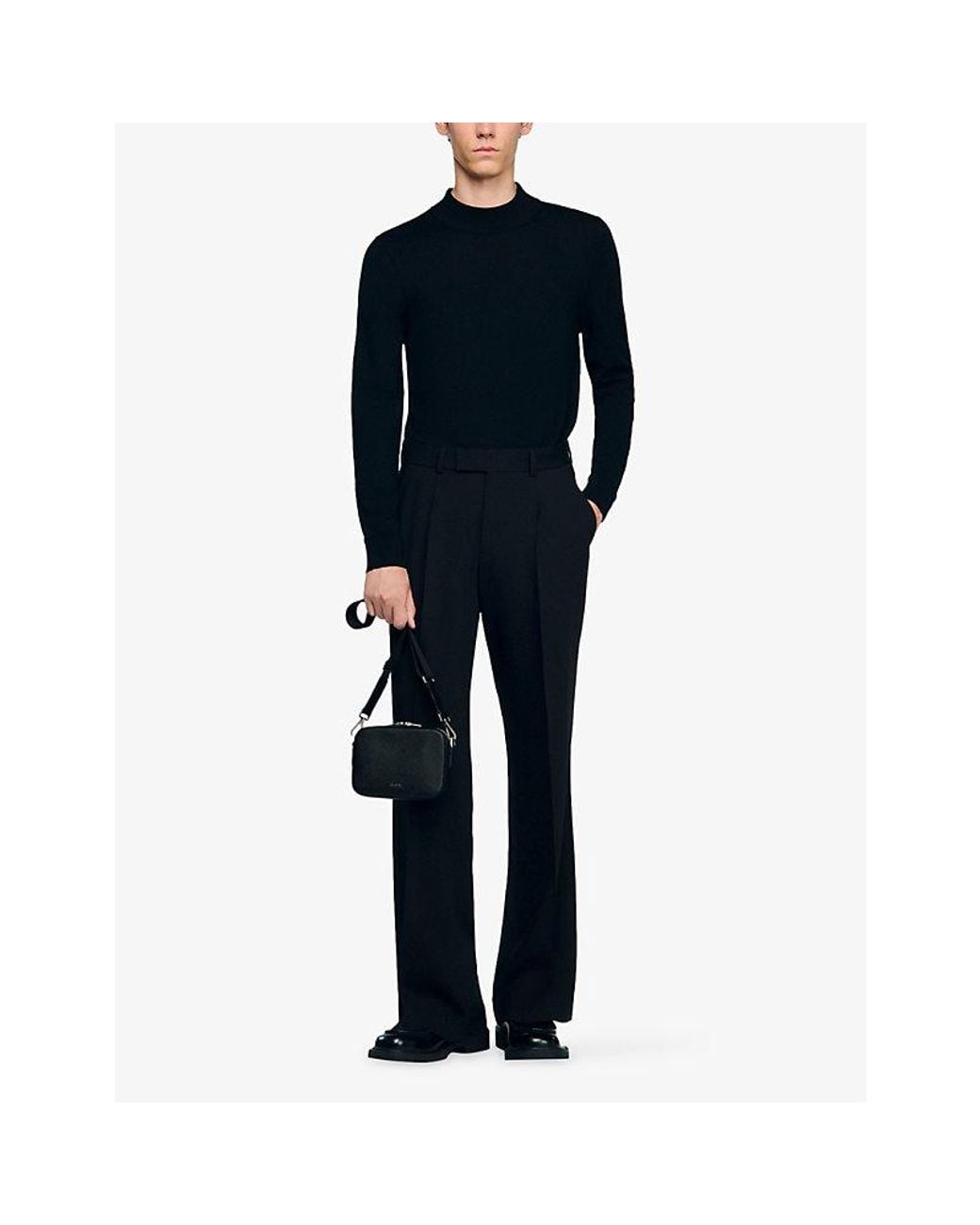 Sandro Black Logo Reconstituted Leather Crossbody Bag for men
