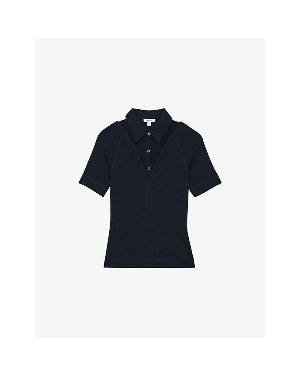 Reiss Blue Shona Collar-Insert Stretch-Knit Top