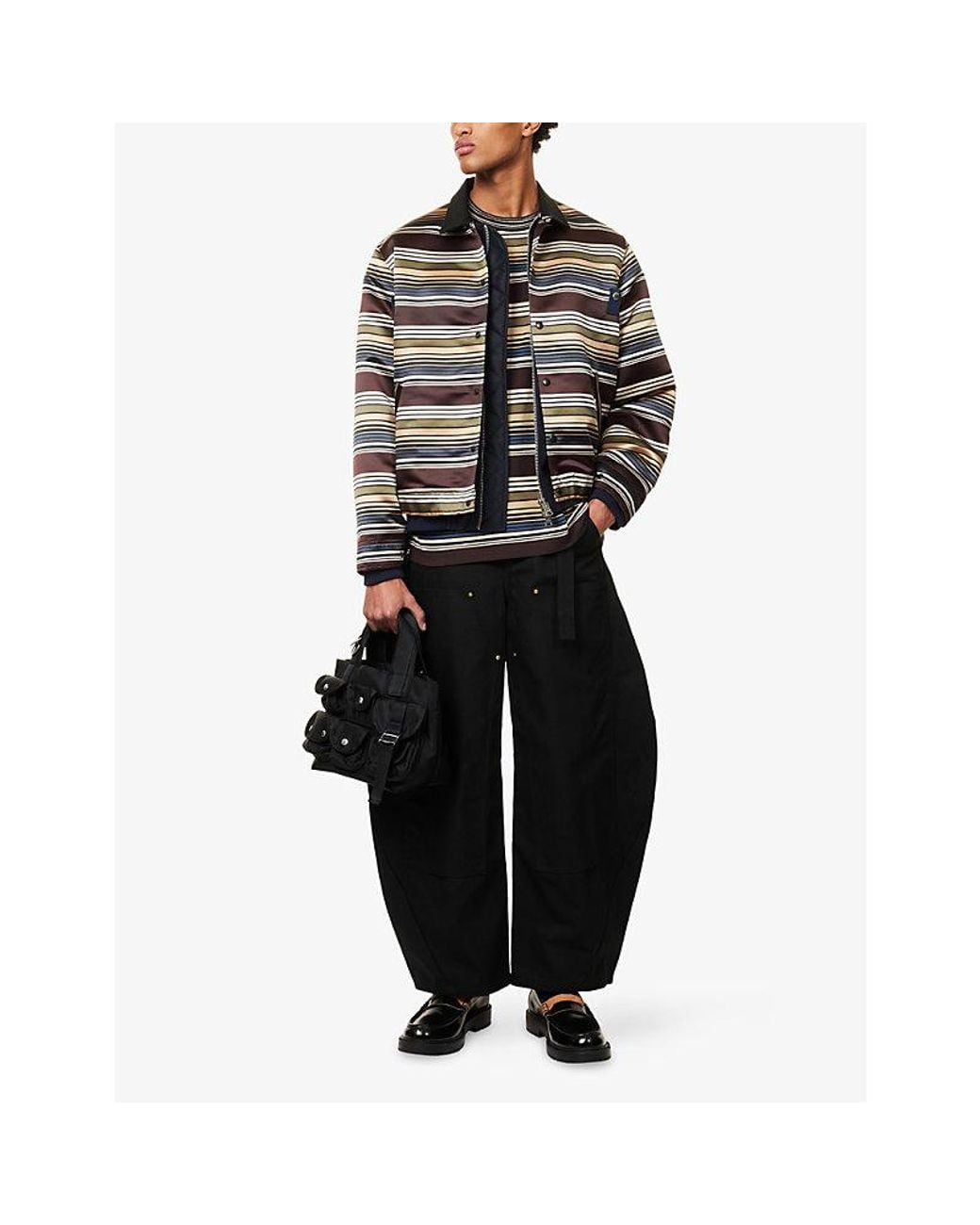 Sacai Black Horizontal Stripe Double-Layer Woven Jacket for men