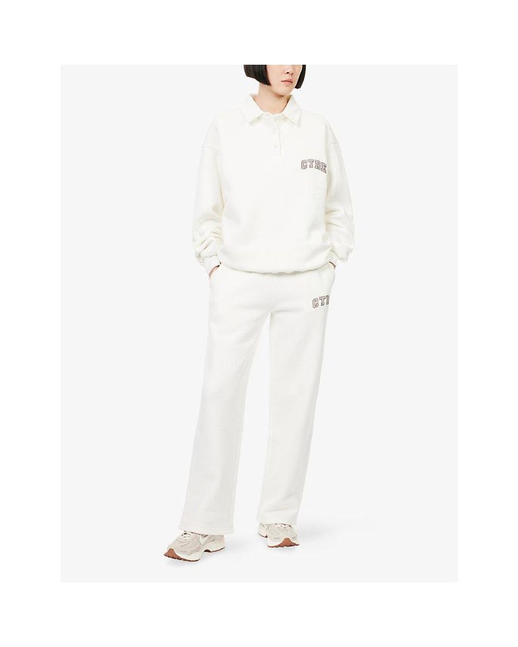 The Couture Club White Ctre Relaxed-Fit Cotton-Blend Polo Sweatshirt
