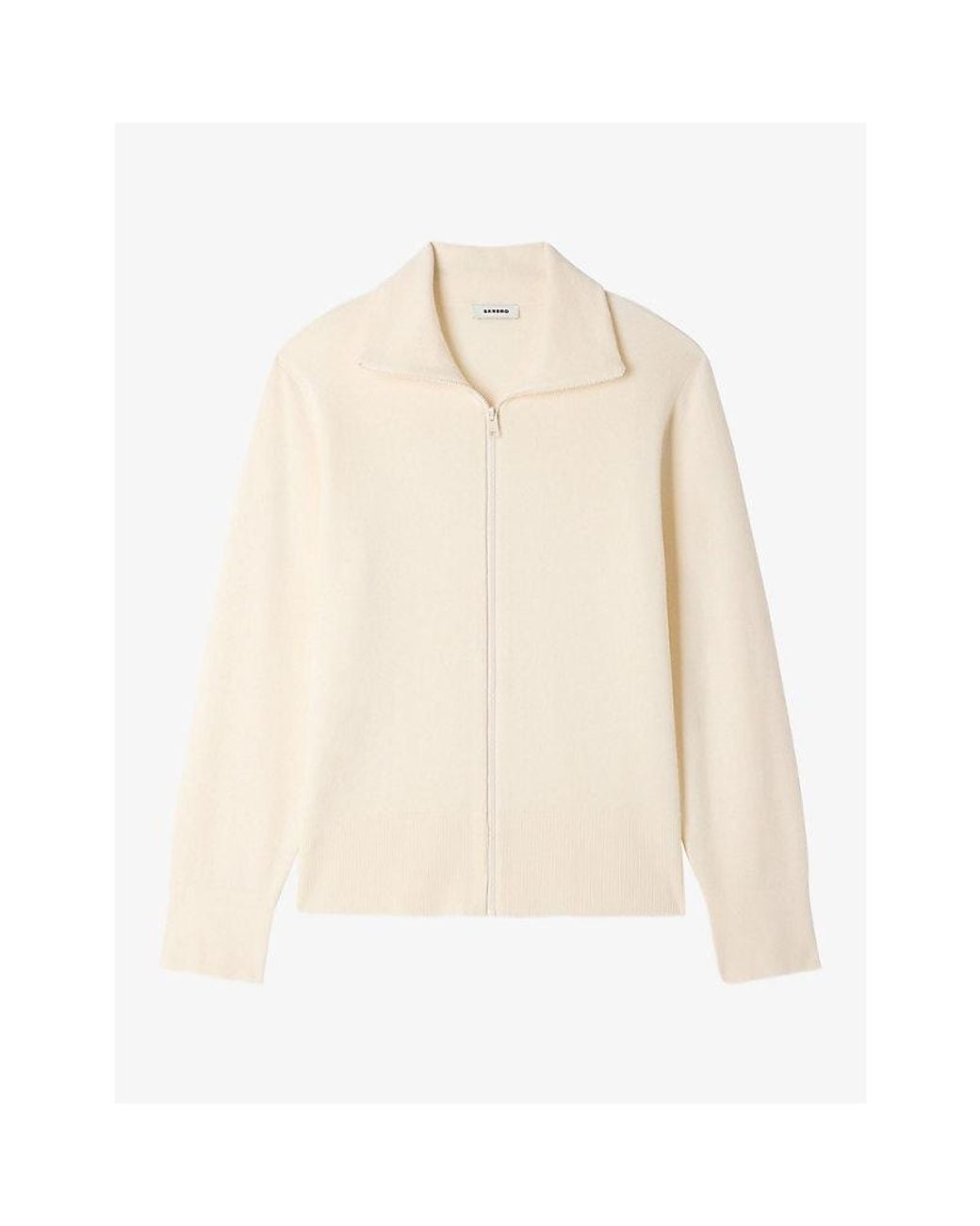Sandro Natural Zip-Up Trucker Wool Cardigan for men