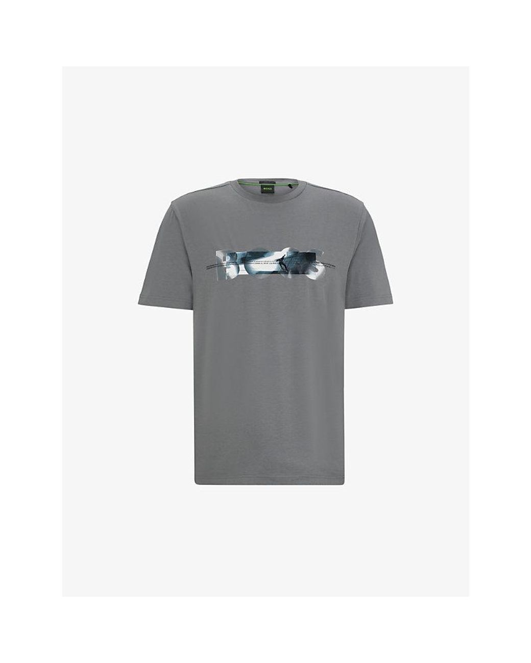 Boss Gray Skate Artwork-Print Relaxed-Fit Stretch Cotton-Blend T-Shirt for men