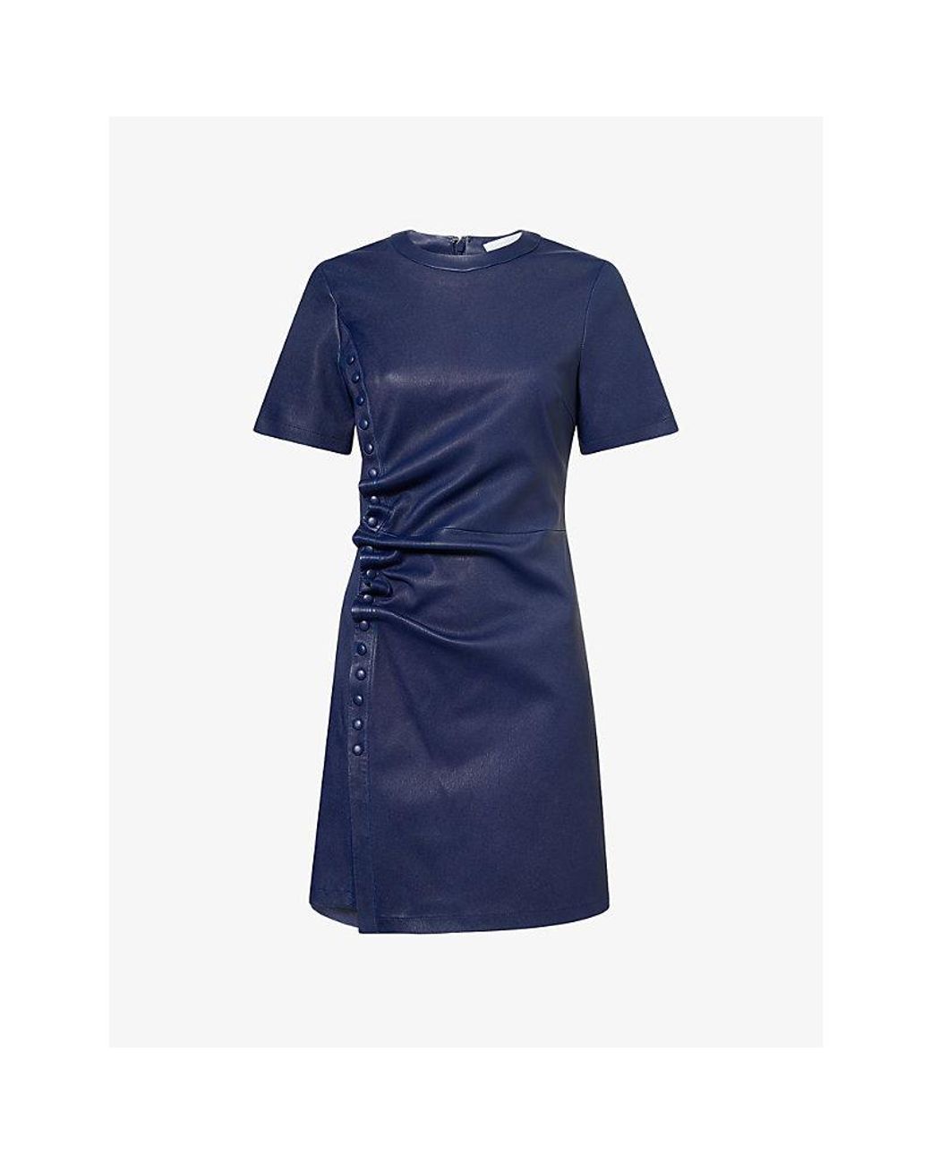 Rabanne Blue Button-Embellished Leather Mini Dress