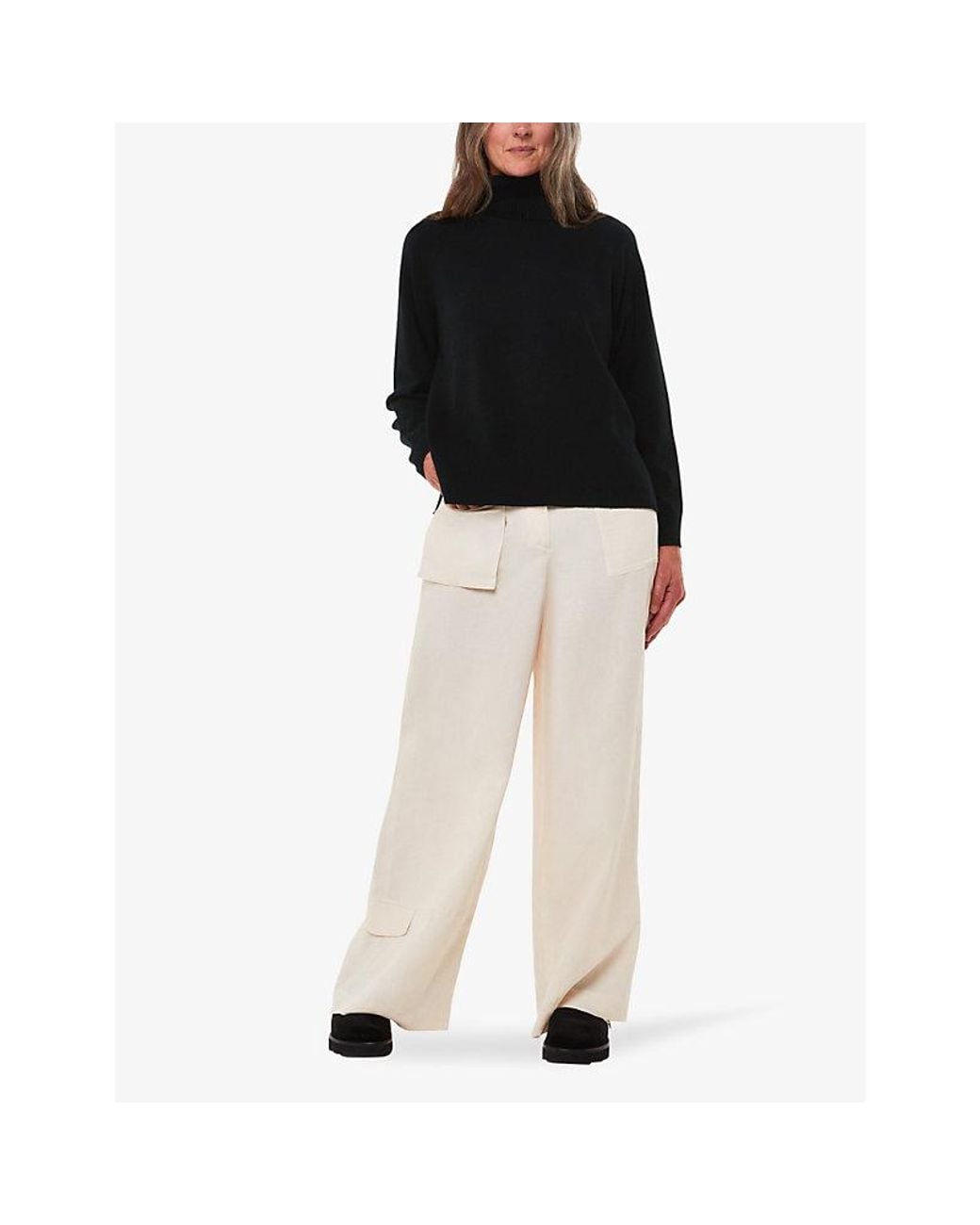 Whistles Black Turtleneck Relaxed-Fit Cashmere Jumper