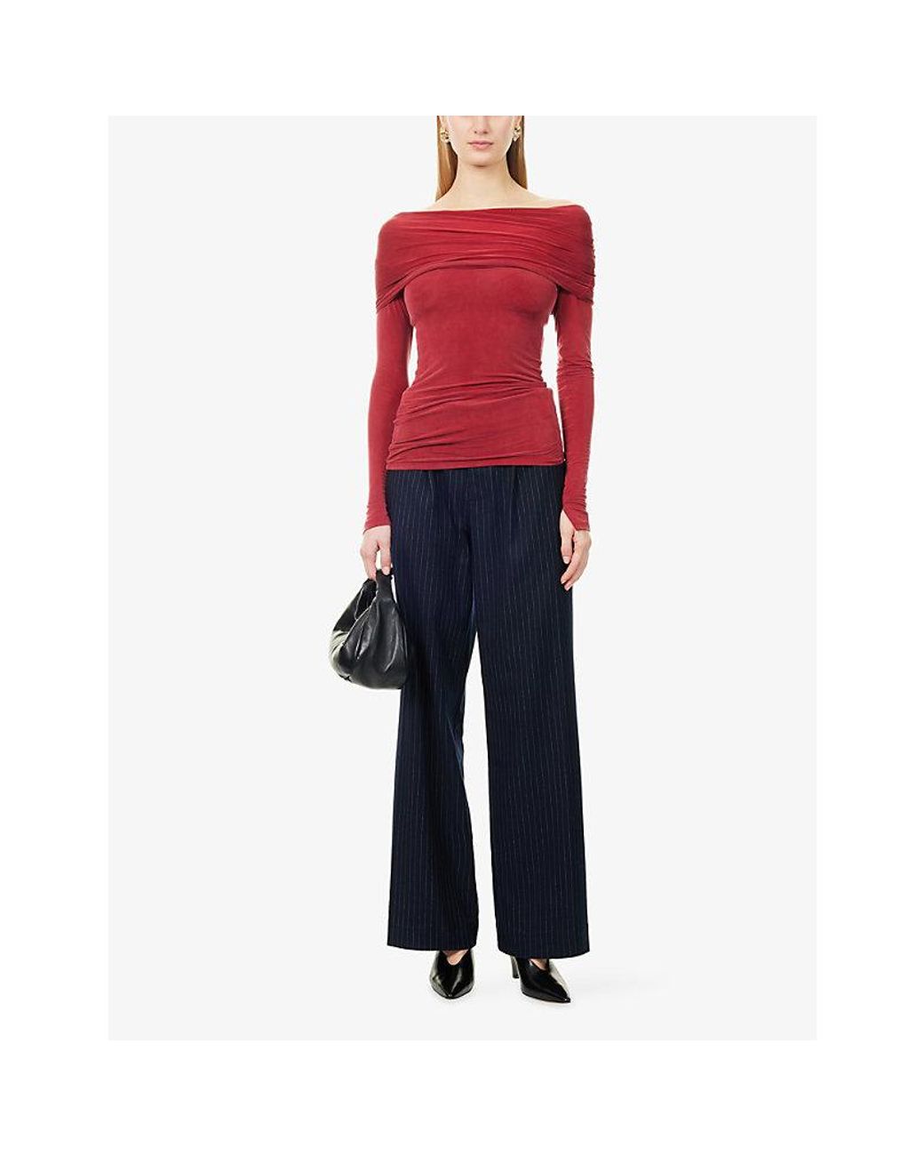 Peachy Den Red Kylie Draped-Neck Stretch-Cupro Top