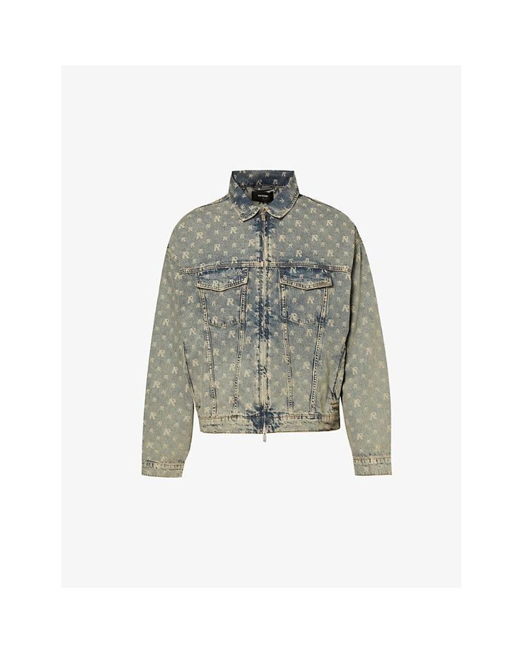 Represent Monogram-pattern Four-pocket Denim Jacket in Gray for