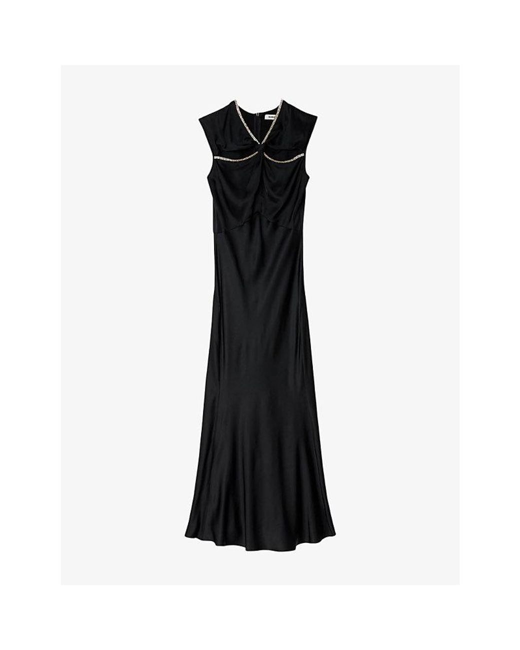 Sandro Rhinestone-Embellished Cut-Out Satin Maxi Dress in Black | Lyst