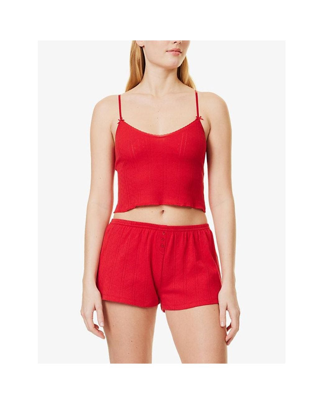 Cou Cou Intimates Red Pointelle-Pattern Mid-Rise Cotton Shorts