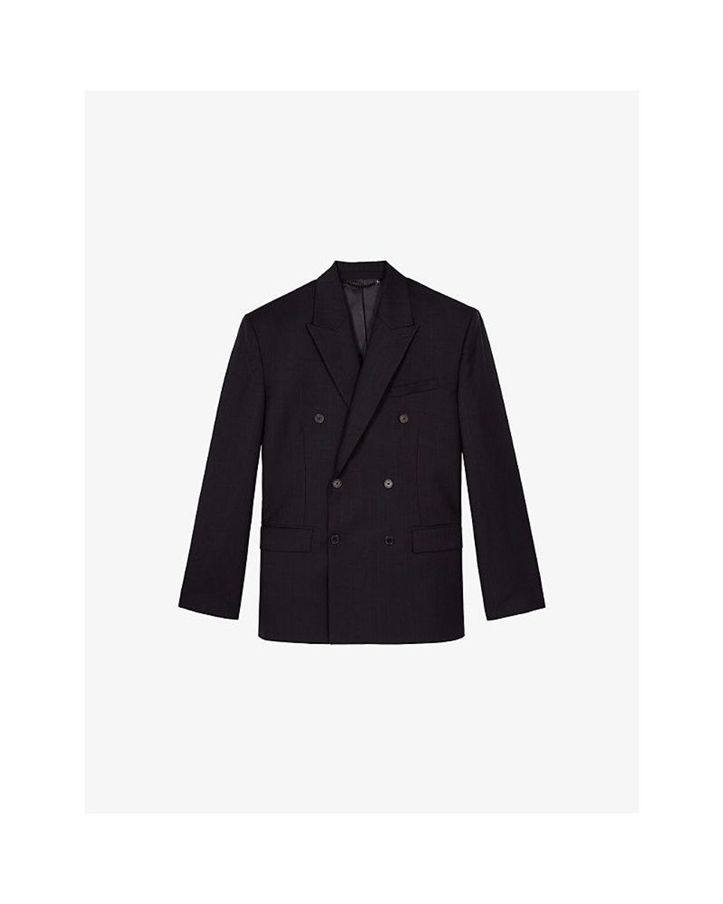 The Kooples Blue Double-Breasted Peak-Lapel Wool Blazer for men