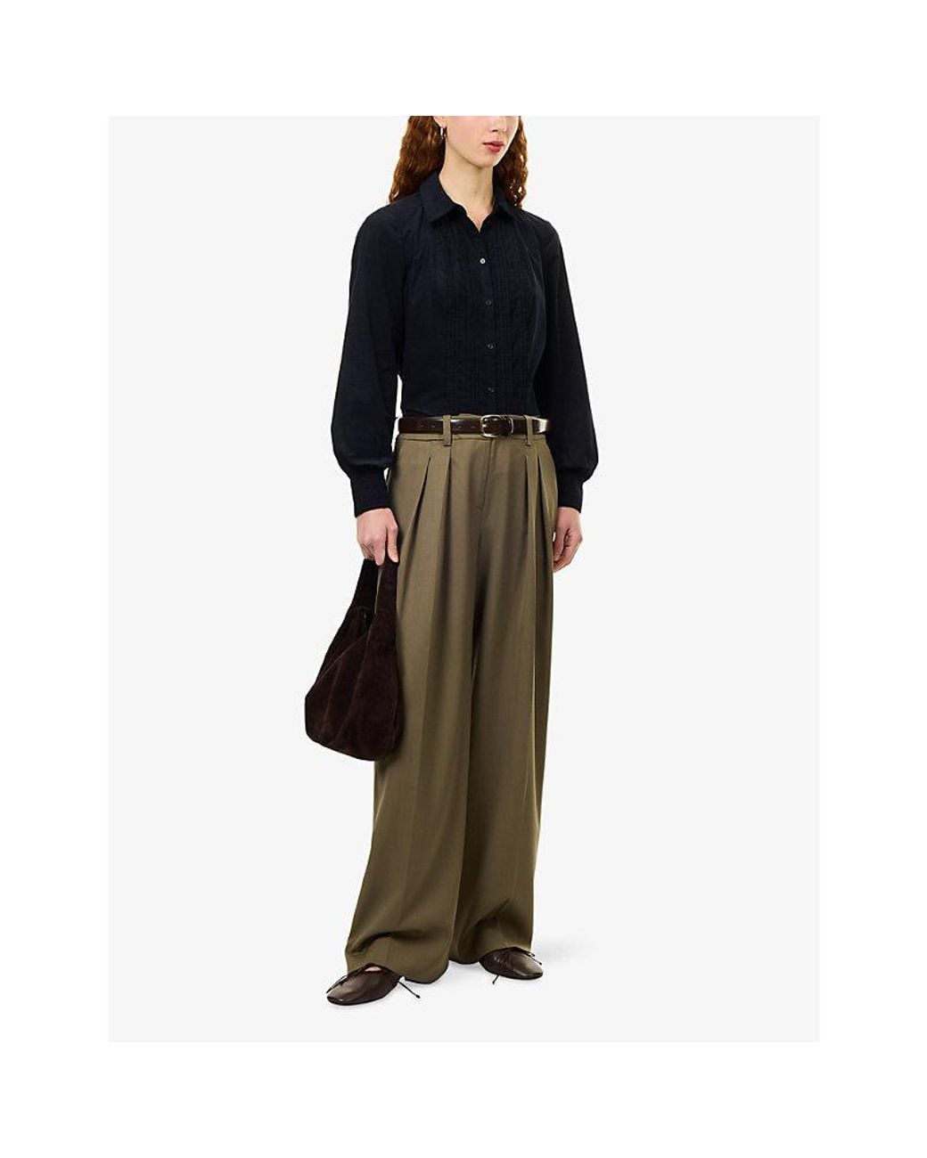 ME+EM Blue Micro Cord Slim-Fit Cotton-Blend Blouse