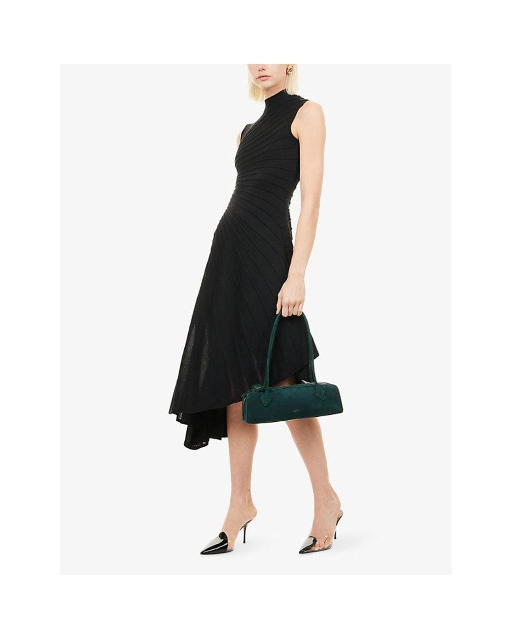 Alaïa Black Ray Knit-Panel Wool Midi Dress