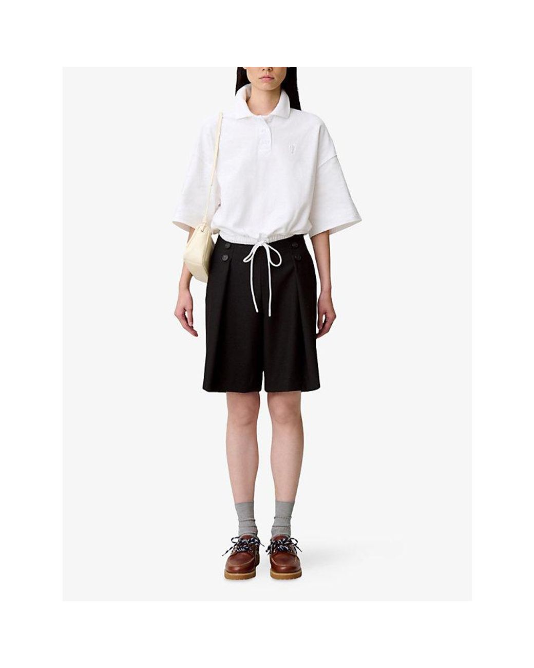 Claudie Pierlot White Brand-Embroidered Cotton-Piqué Polo Shirt