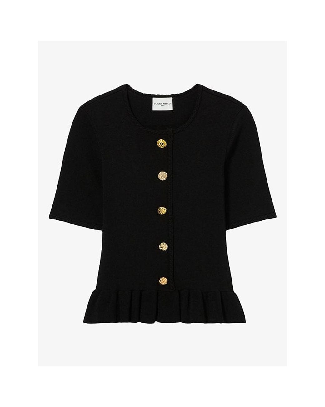 Claudie Pierlot Black Button-Front Peplum Knitted Top