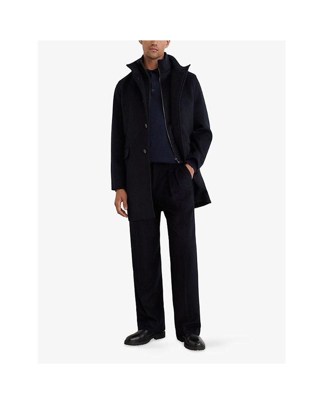 Reiss Blue Single-Breasted Wool-Blend Coat for men