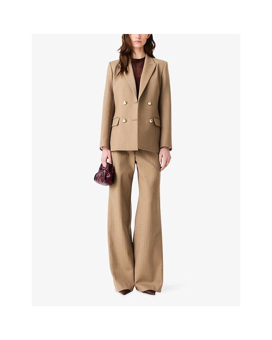 Maje Natural Tailored Double-Breasted Stretch Wool-Blend Blazer