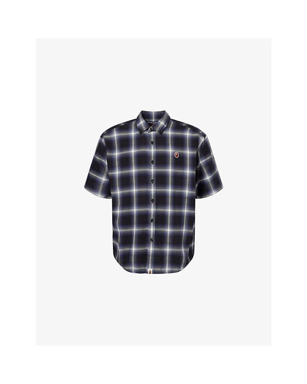 A Bathing Ape Blue One Point Plaid-Print Cotton-Blend Shirt for men
