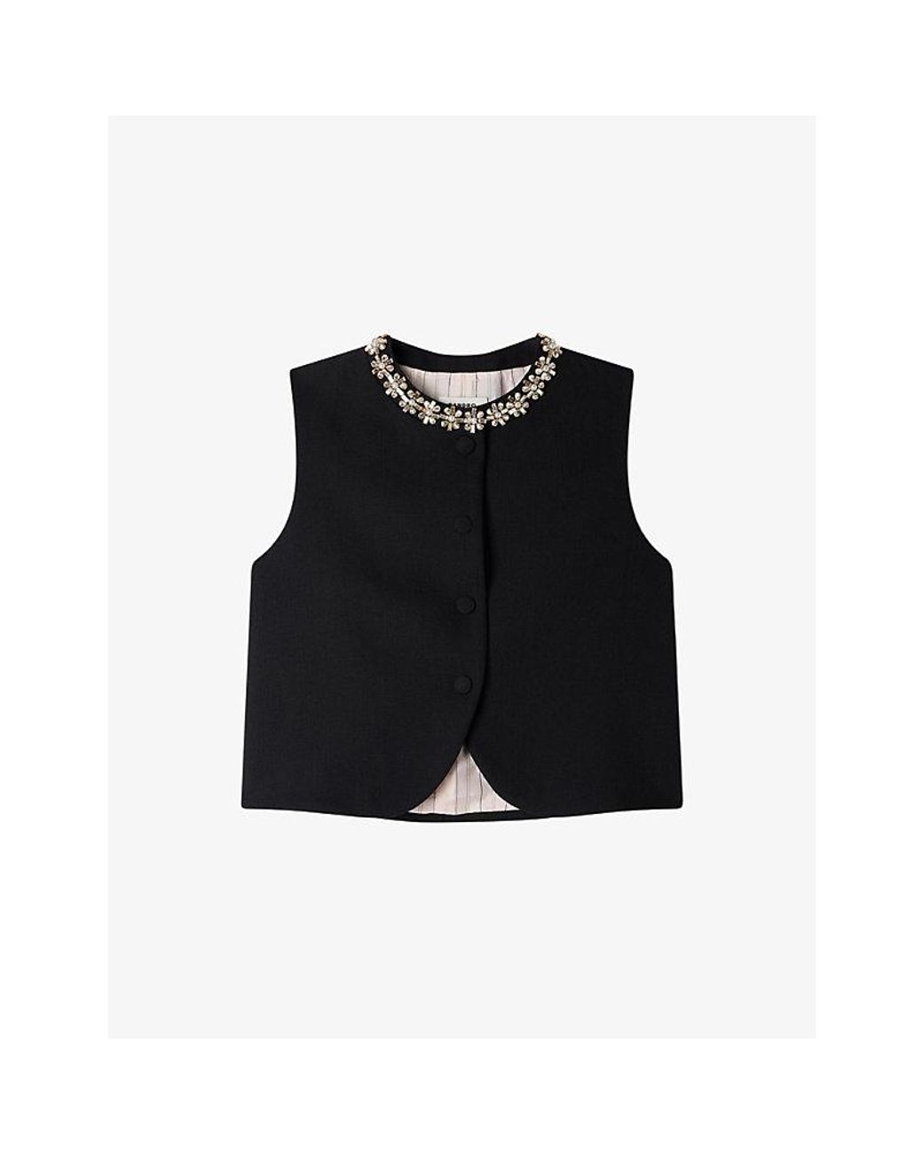 Sandro Black Sleeveless Jewel-Neck Wool Jacket