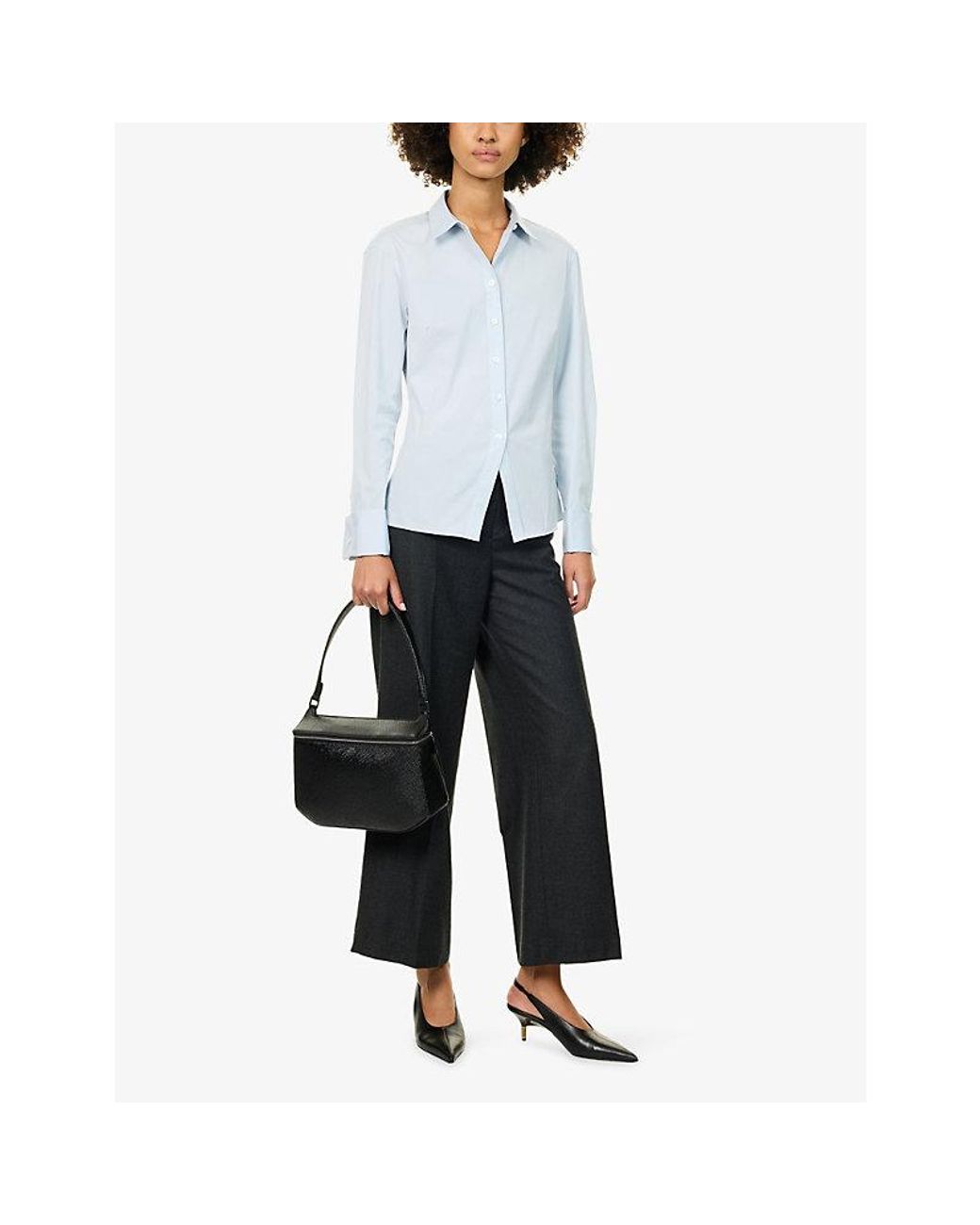 Theory Blue Tailored-Fit Cotton-Blend Shirt