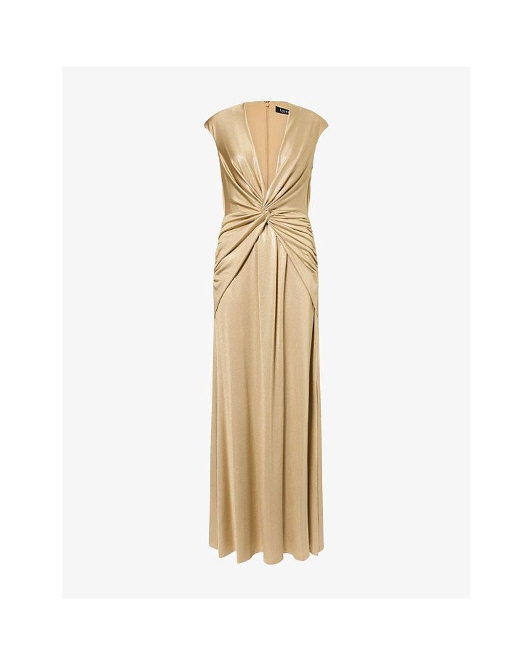 Ralph Lauren V-Neck Metallic Jersey Maxi Dress