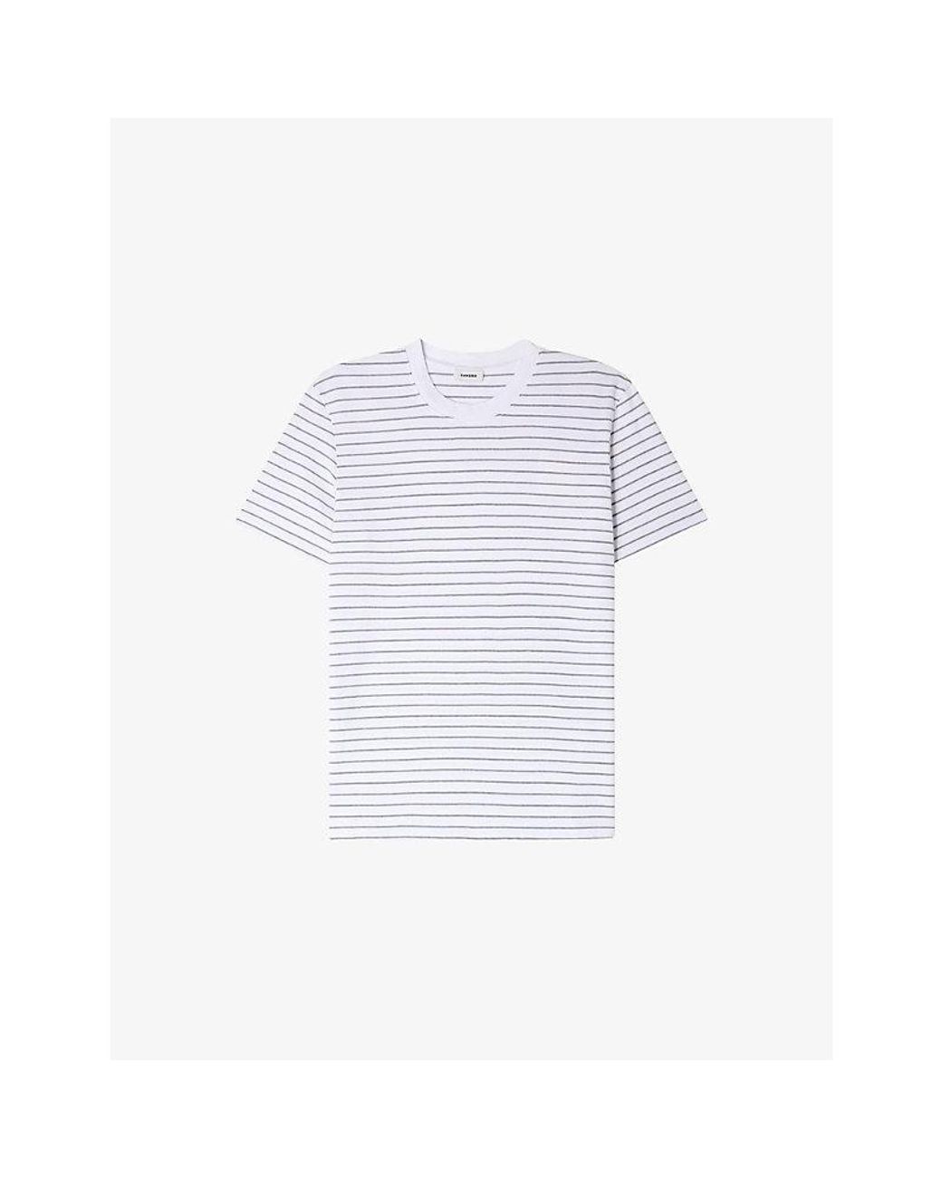 Sandro White Striped Short-Sleeve Cotton T-Shirt for men