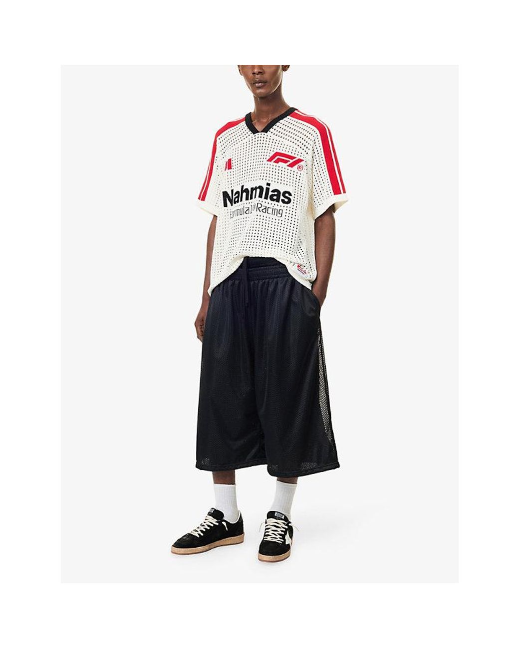 NAHMIAS Red F1 Striped-Sleeve Cotton-Jersey Top for men