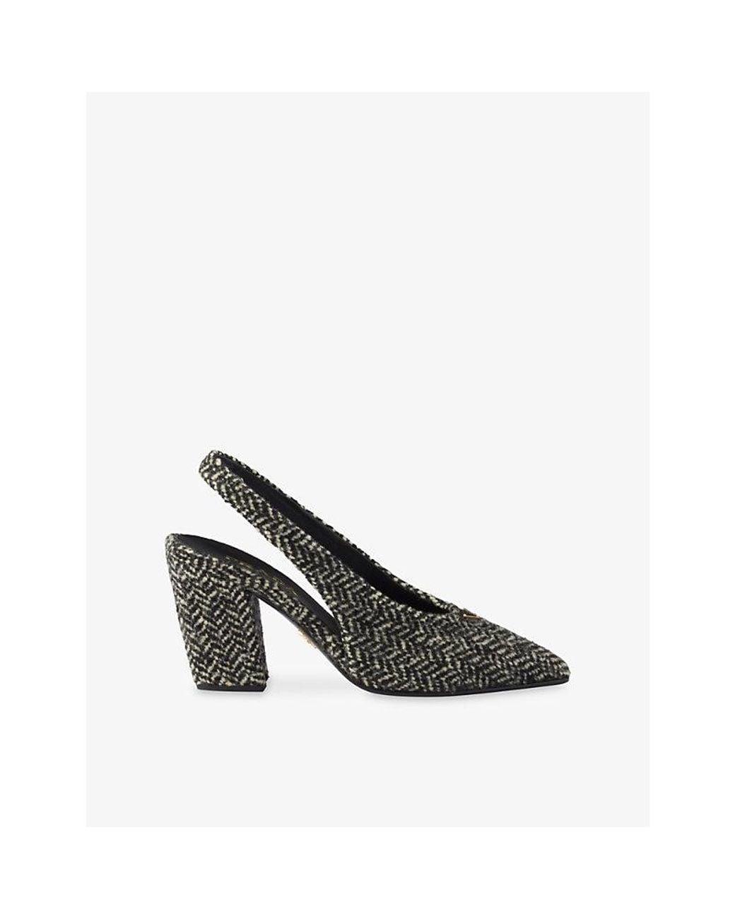 Prada Gray Chevron Tweed Slingbacks