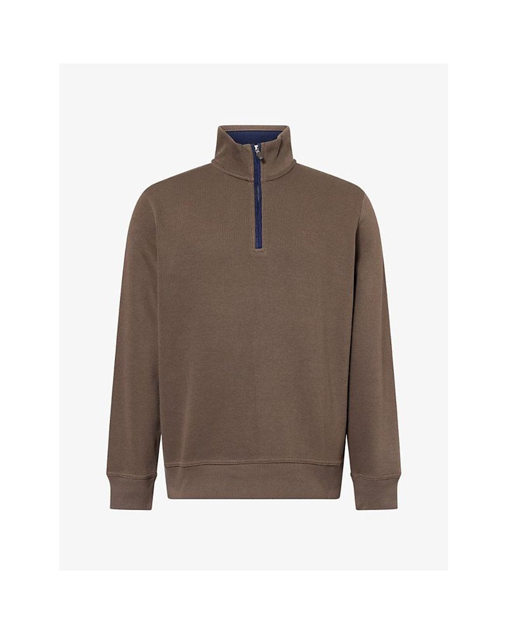 Gant Brown Sacker Rib Half-Zip Cotton-Jersey Sweatshirt for men