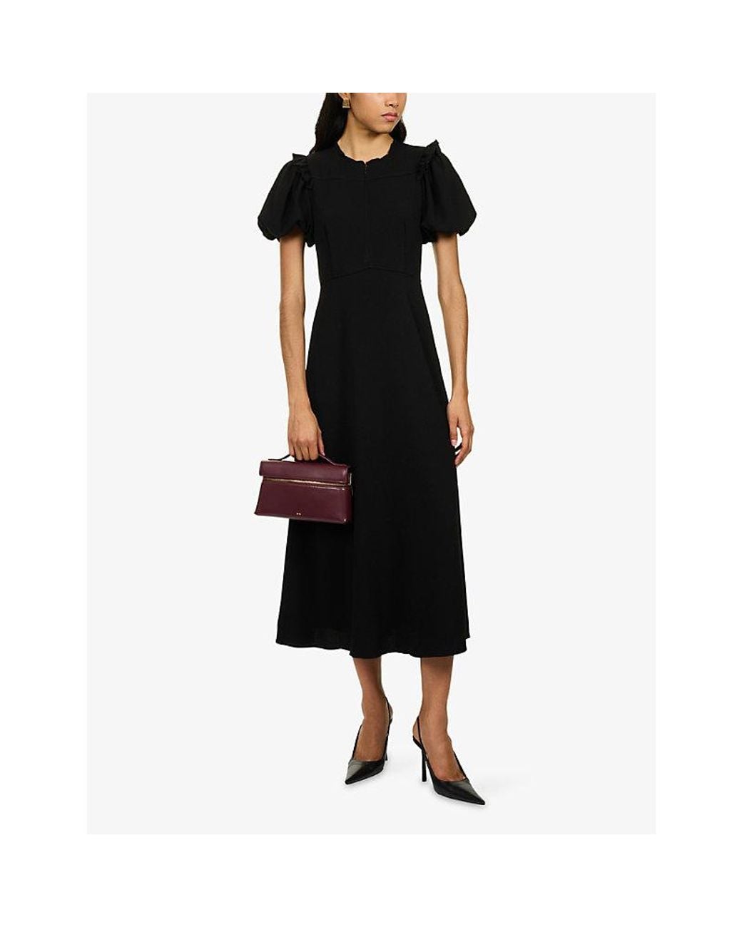 ME+EM Black Short-Sleeve Crepe Midi Dress
