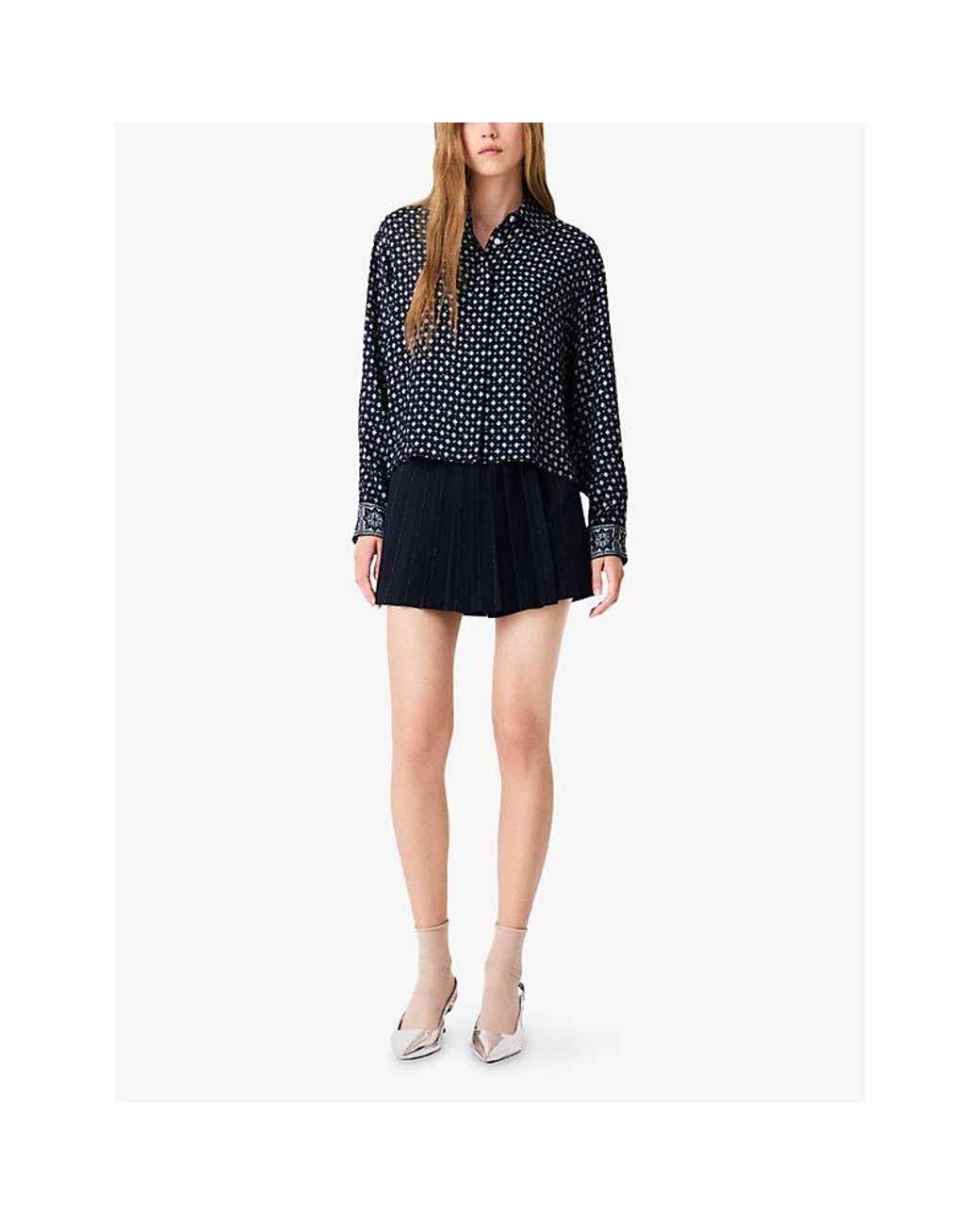 Maje Blue Abstract-Print Long-Sleeved Woven Shirt