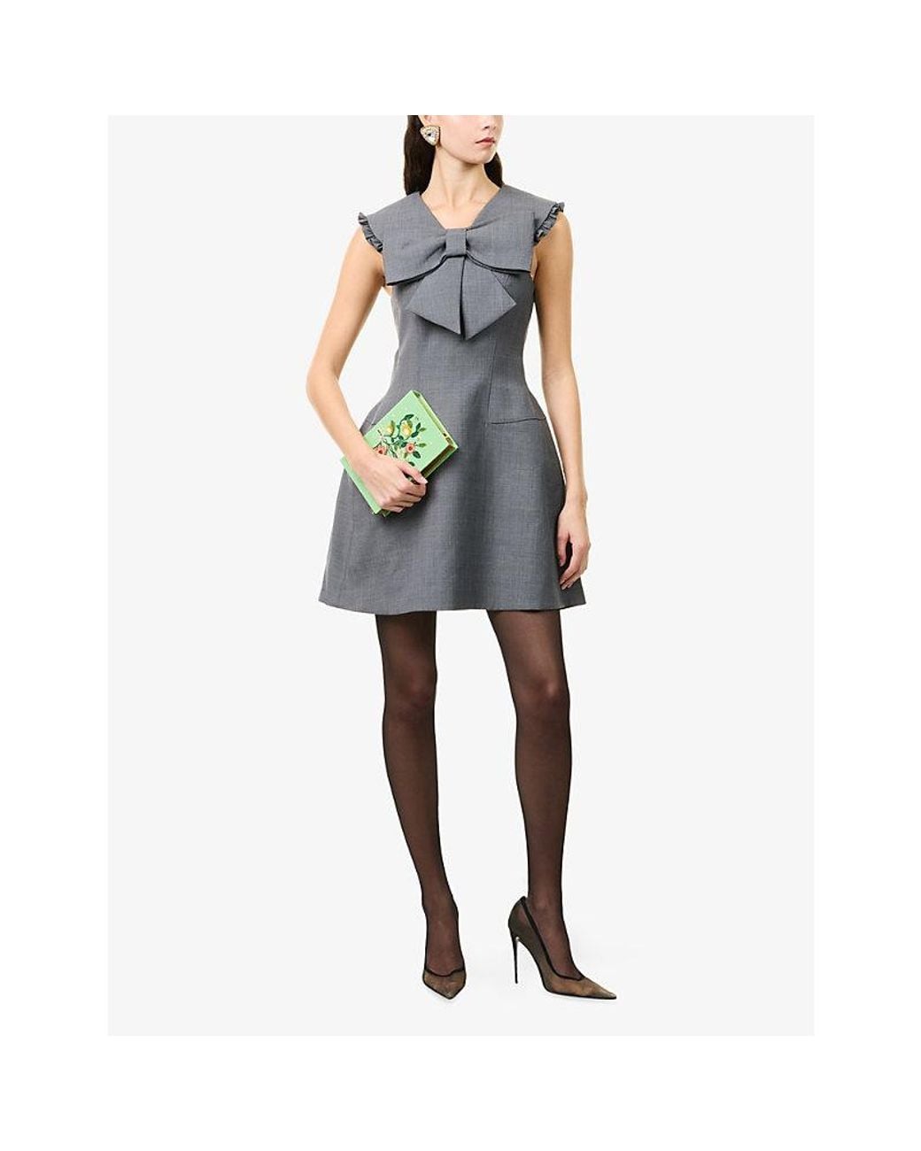ShuShu/Tong Gray Bow-Embellished Wool-Blend Midi Dress