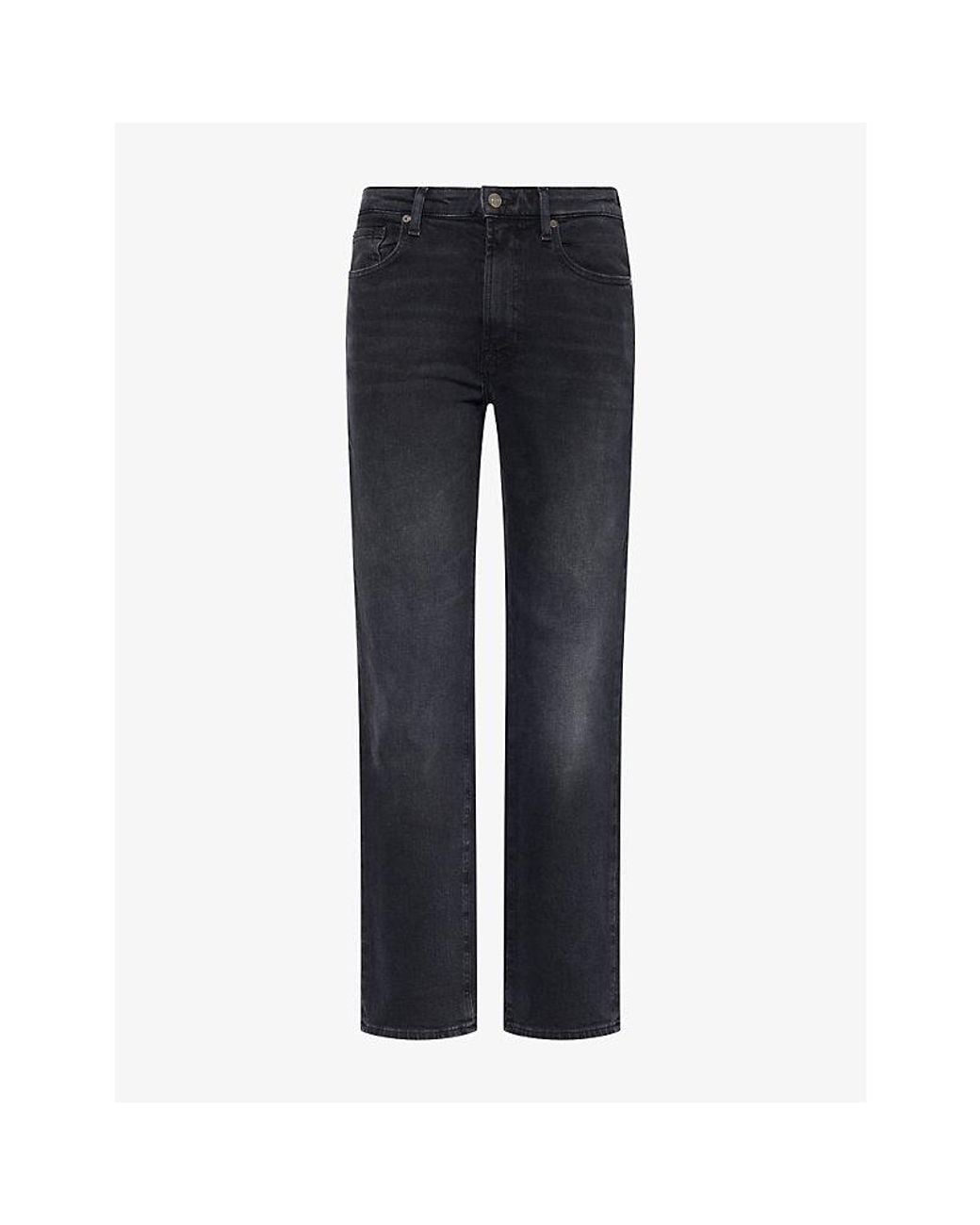 7 For All Mankind Blue High-Rise Straight-Leg Denim Jeans