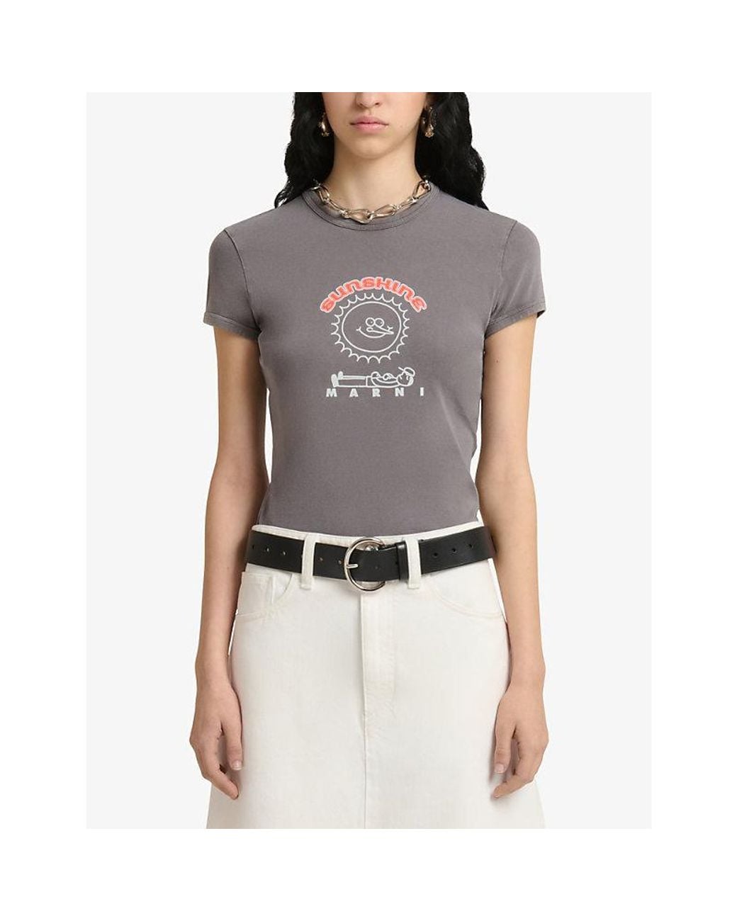 Marni Gray Sunshine Print Cotton T-Shirt