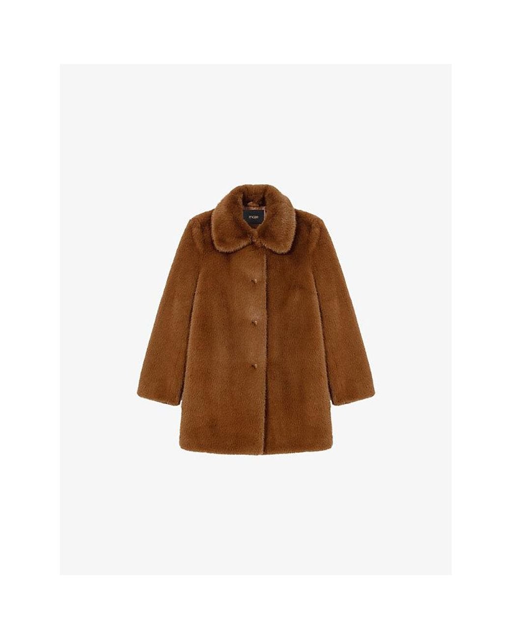 Maje Brown Collared Mid-Length Faux-Fur Coat