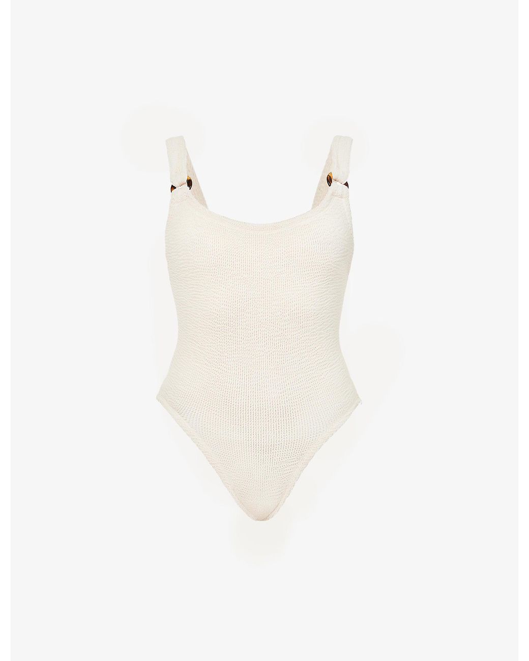 Hunza G Synthetic Domino Scooped-back Swimsuit in Blush (White) | Lyst ...