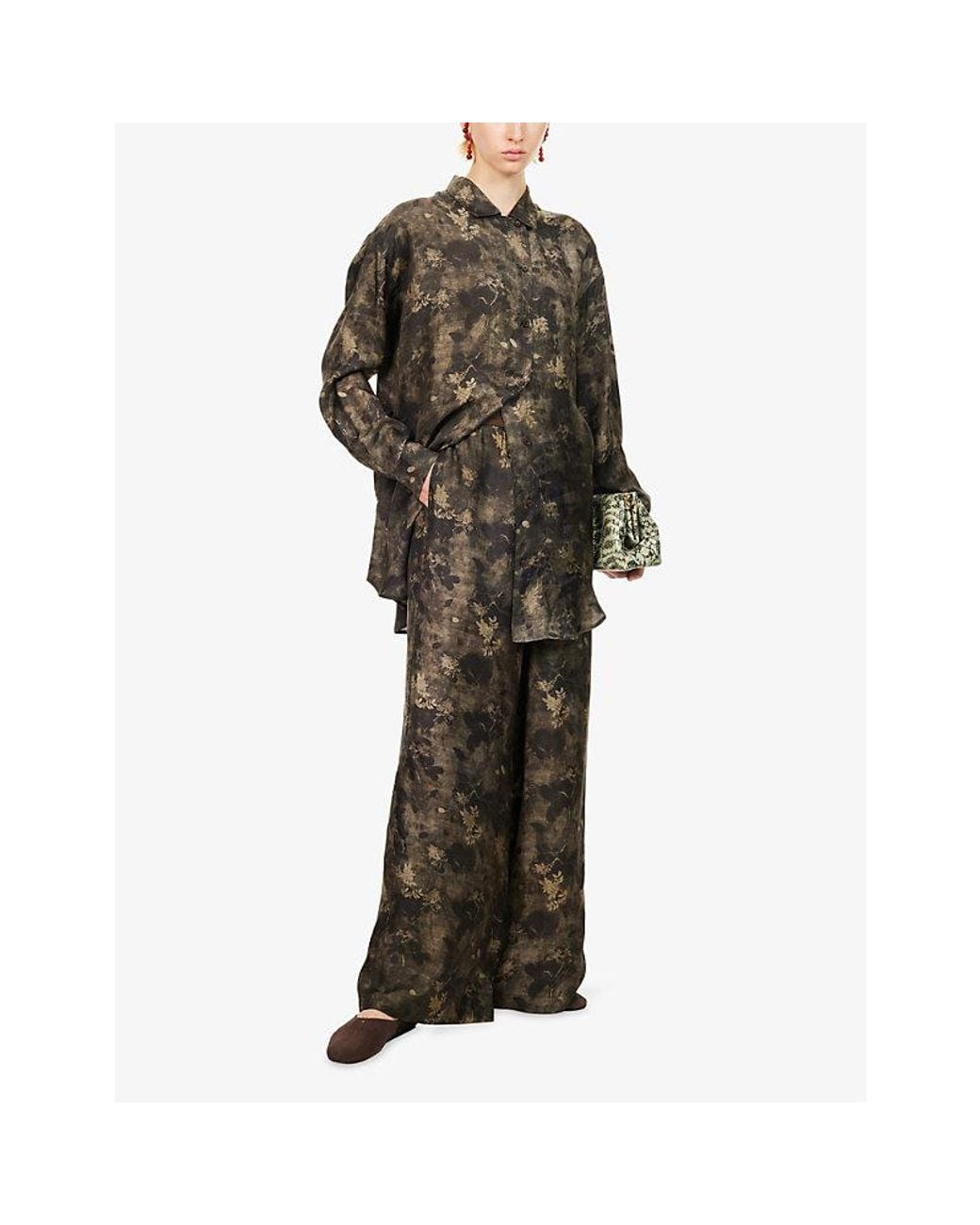 Uma Wang Green Tyesha Floral-Print Woven Blouse