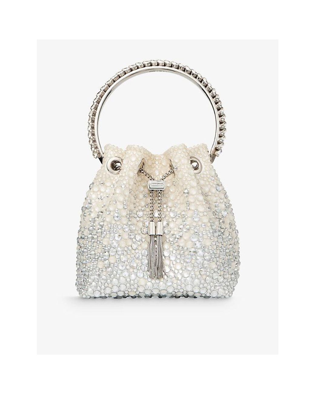 Jimmy Choo White Bon Bon Gem-Embellished Woven Cross-Body Bag