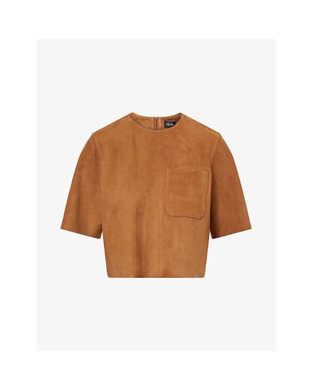 ME+EM Brown Luxe Round-Neck Suede T-Shirt