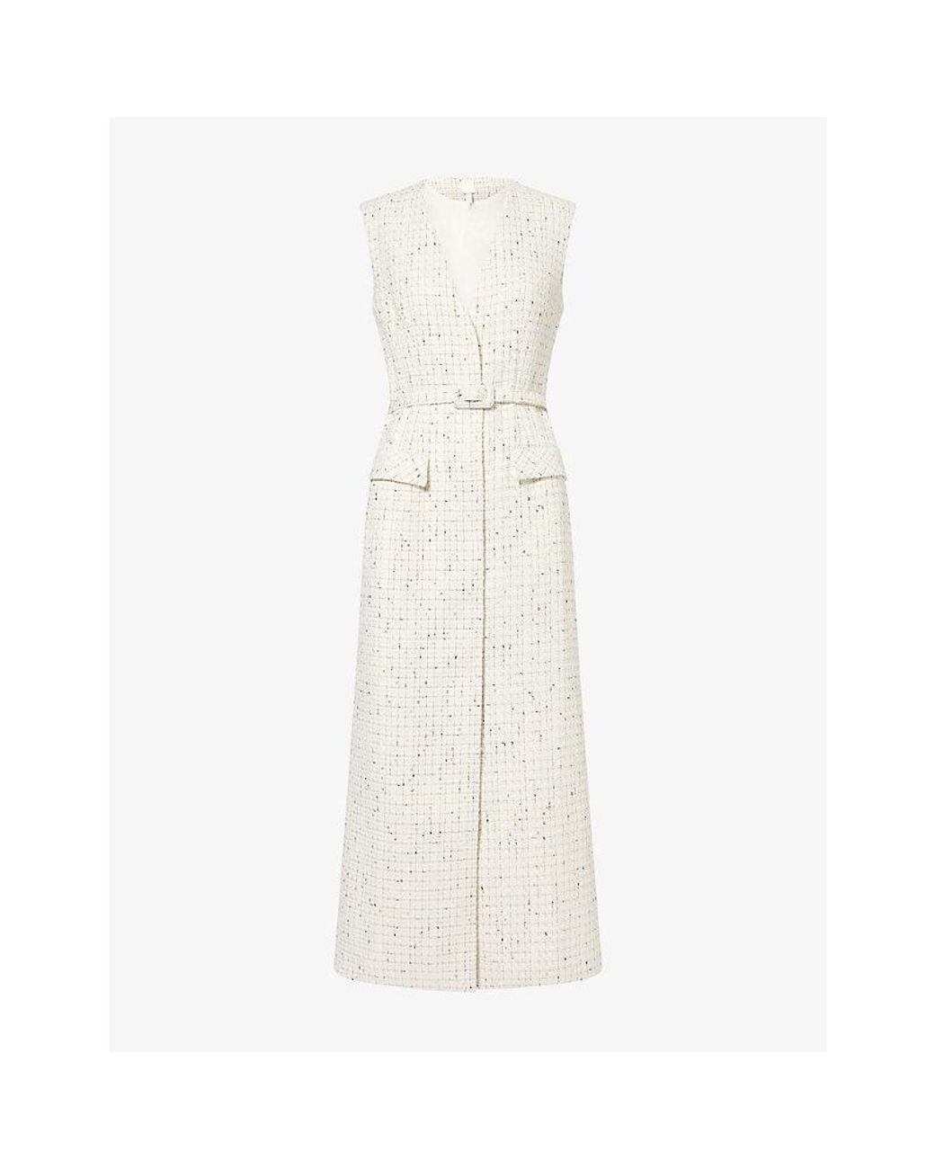 Huishan Zhang White Hana Crystal-Embellished Tweed Midi Dress