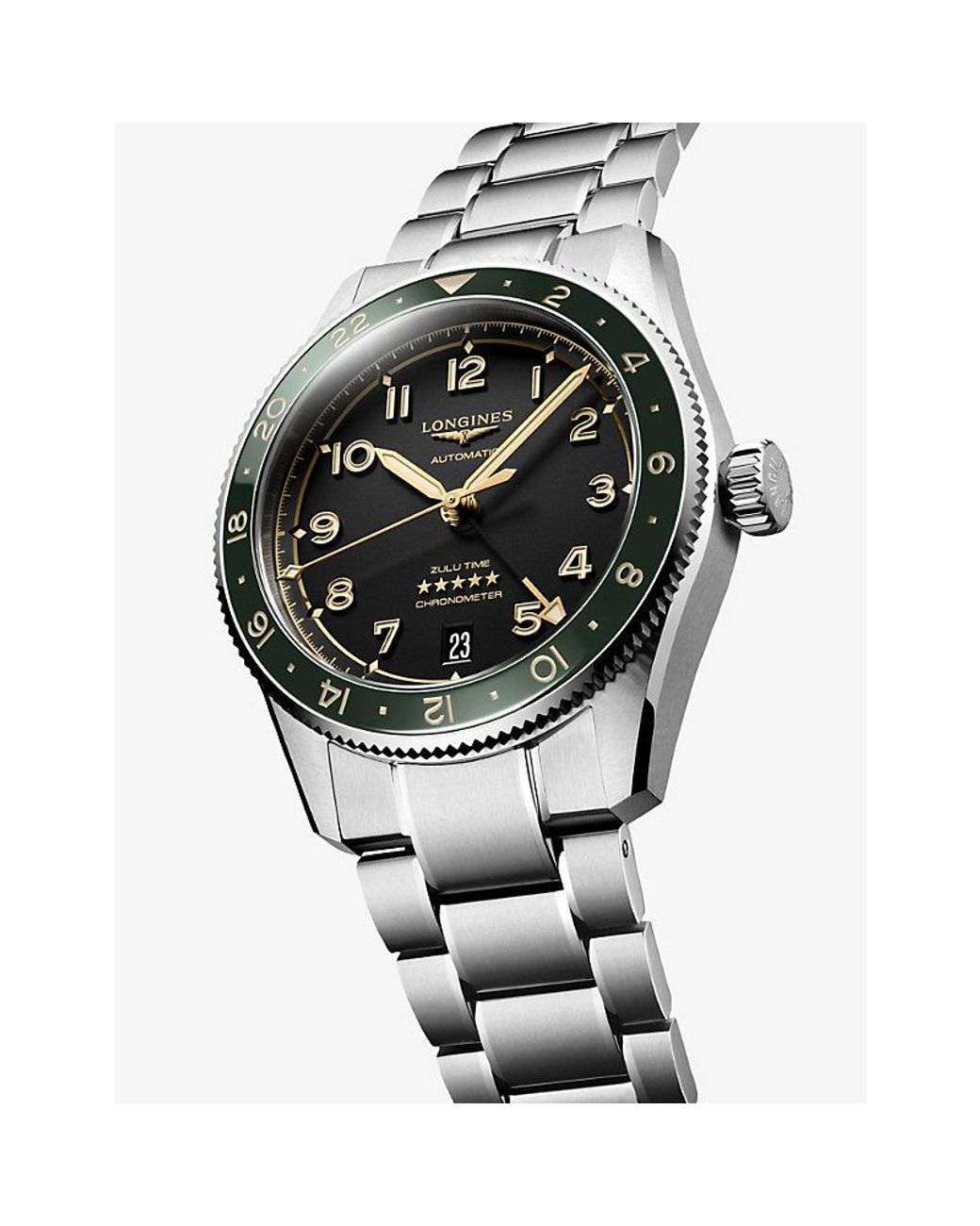 Longines Black L3.802.4.63.6 Spirit Zulu Time Stainless-Steel Automatic Watch