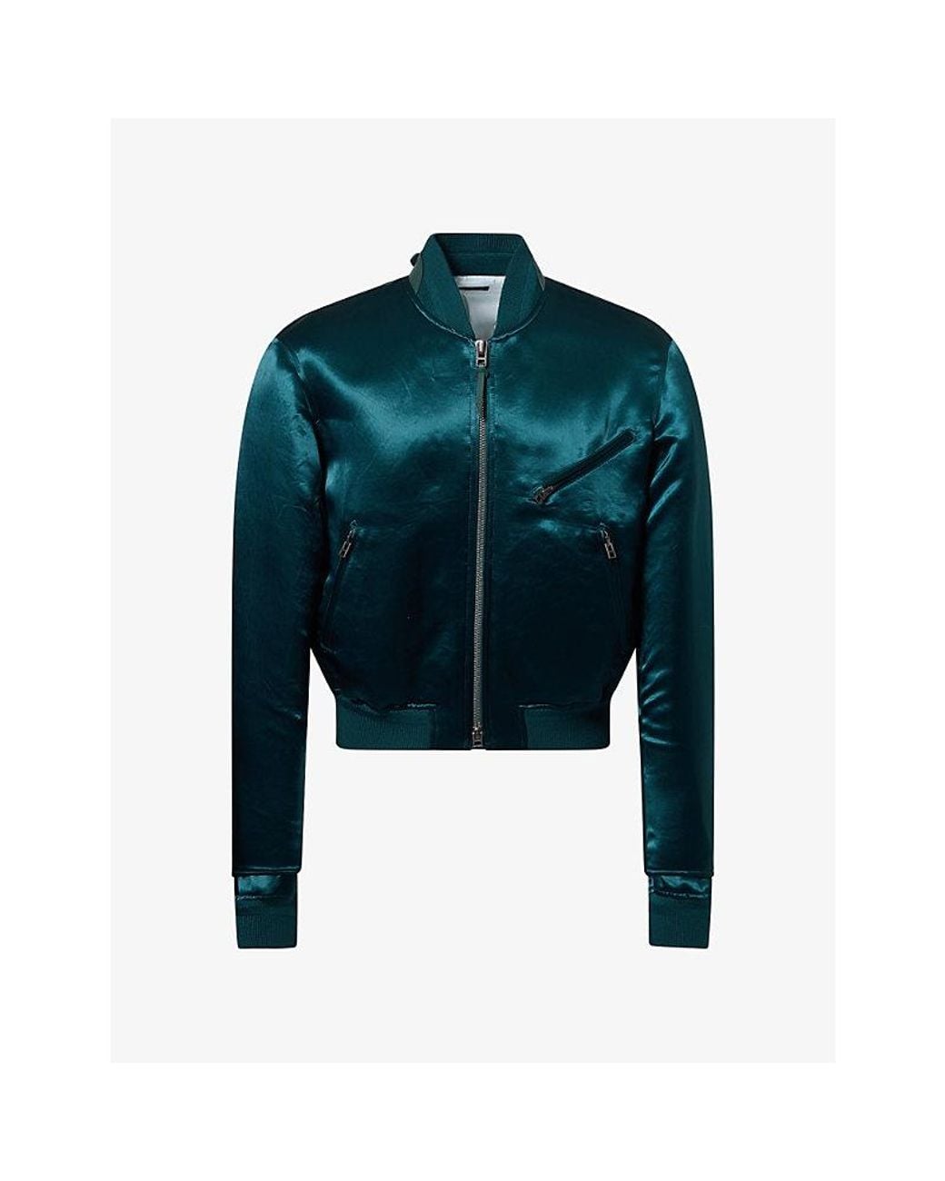 Tom Ford Blue Varsity Zip Satin Bomber Jacket for men