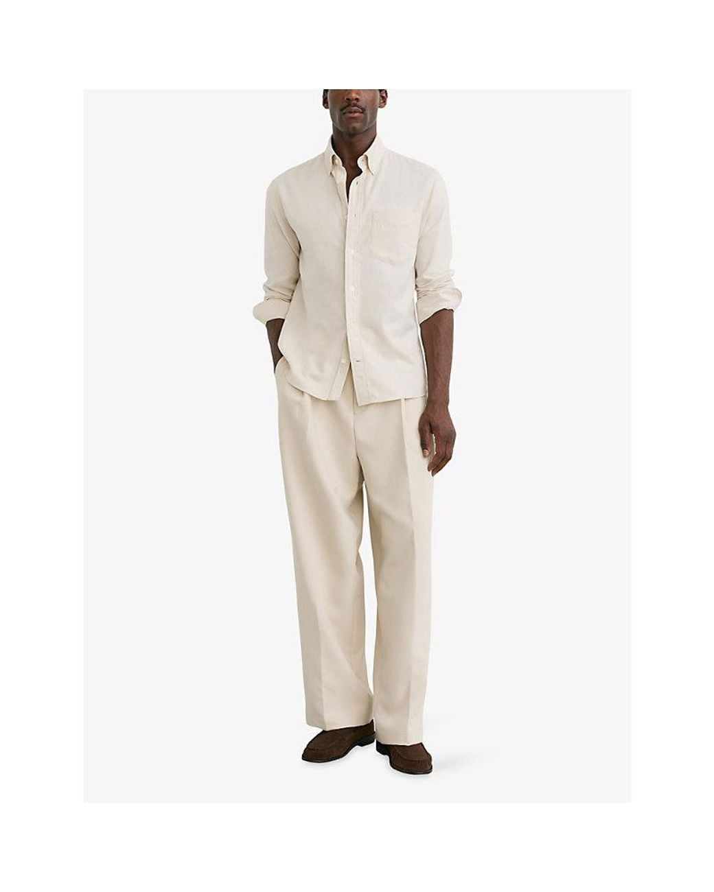 Reiss White Hunt Regular-Fit Cotton-Flannel Shirt for men