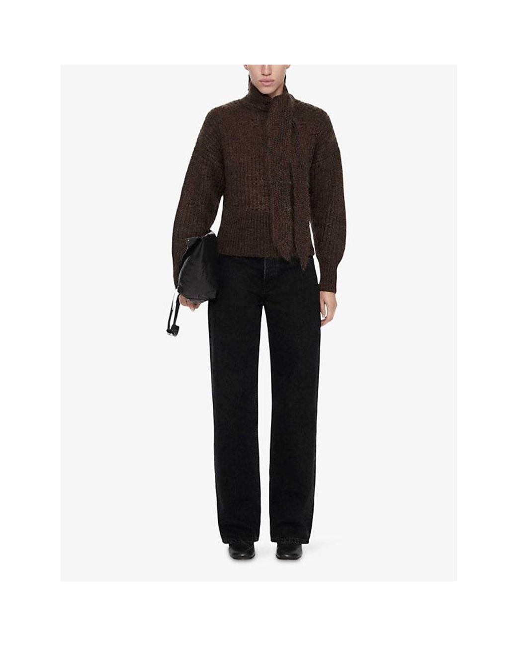 AllSaints Brown Etty Tie-Neck Mohair-Blend Jumper