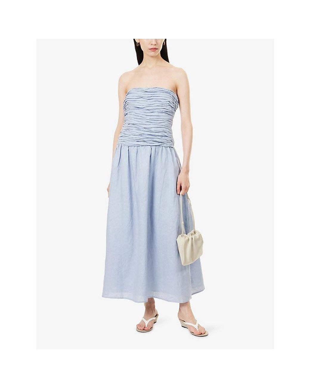Dissh Blue Aubriella Strapless Linen Midi Dress