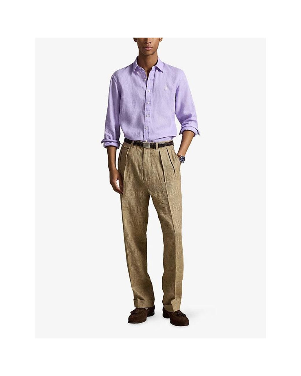 Polo Ralph Lauren Purple Custom-Fit Logo-Embroidered Linen Shirt for men