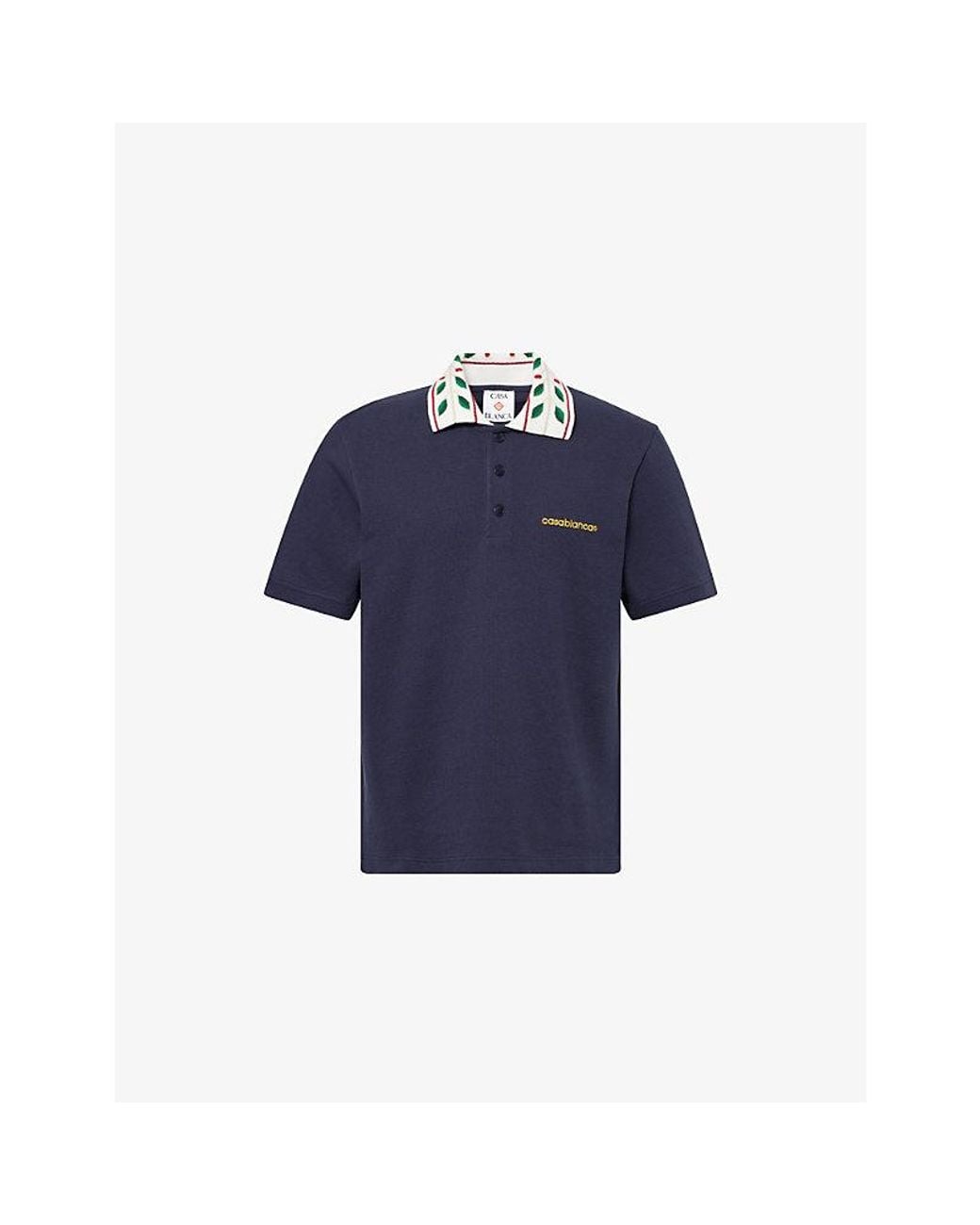 Casablanca Blue Laurel Pique Cotton Polo T-Shirt for men